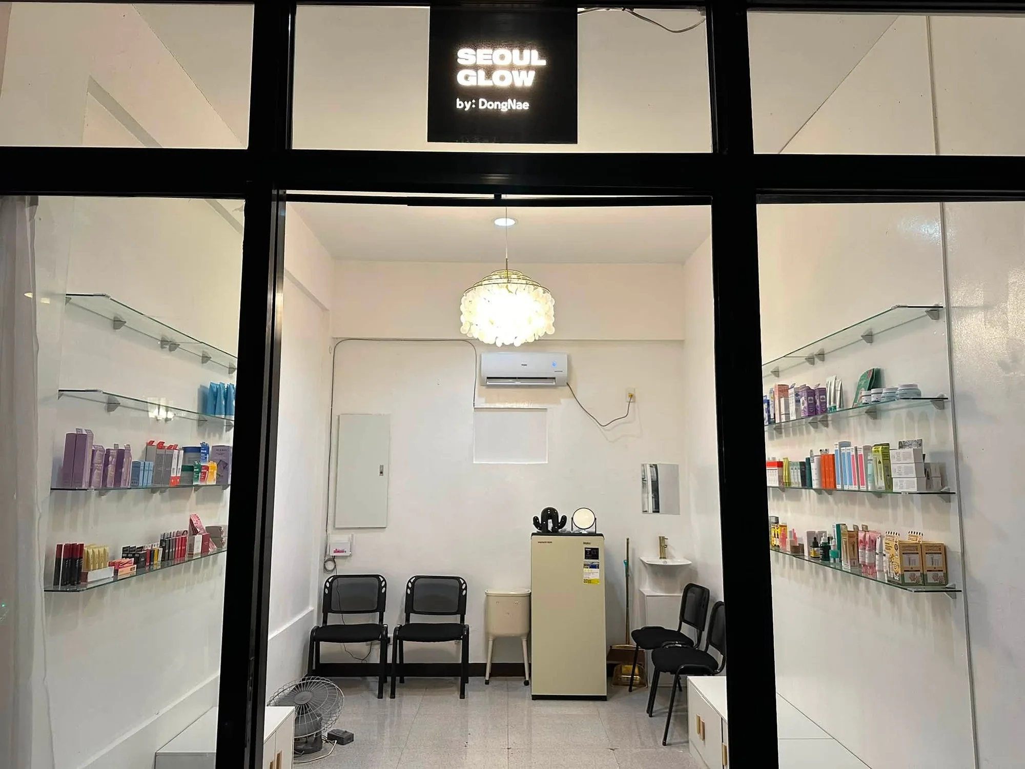 The Seoul Glow store in Mactan, with skincare displayed inside